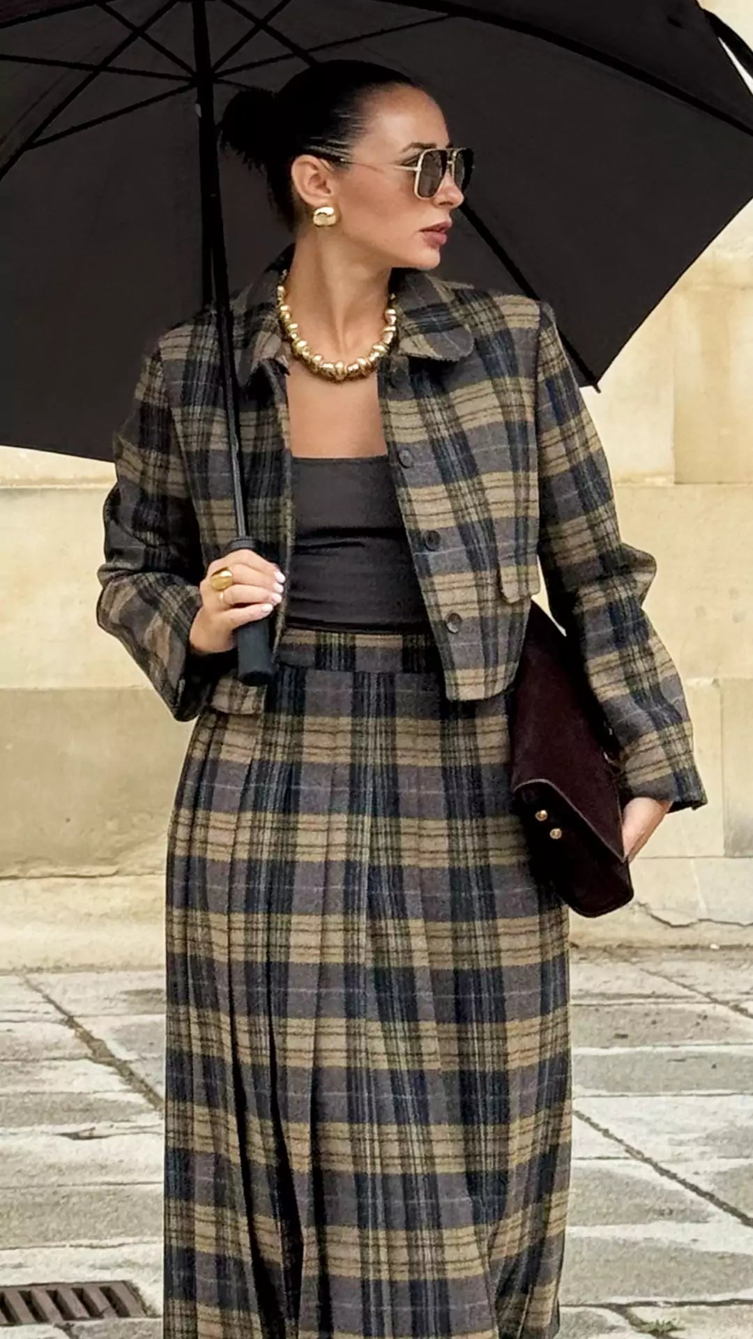 British Style Plaid Wool Coat