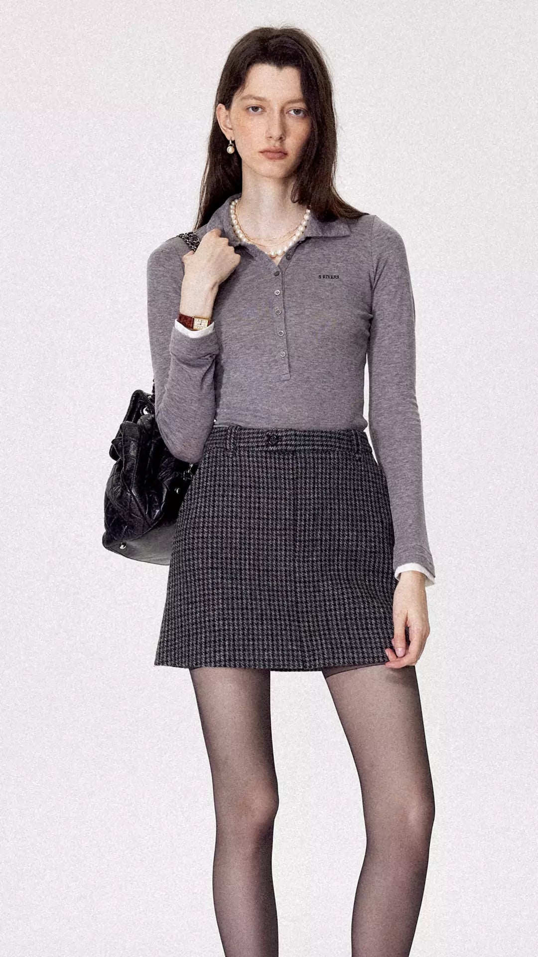 Houndstooth Checked Wool-Blend Mini Skirt