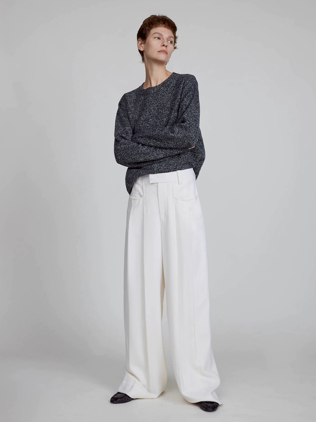 Wide-Leg Trousers in Worsted Wool Knit