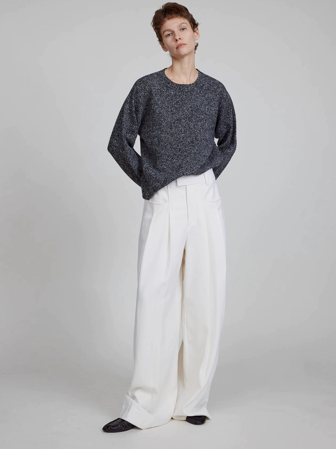 Wide-Leg Trousers in Worsted Wool Knit