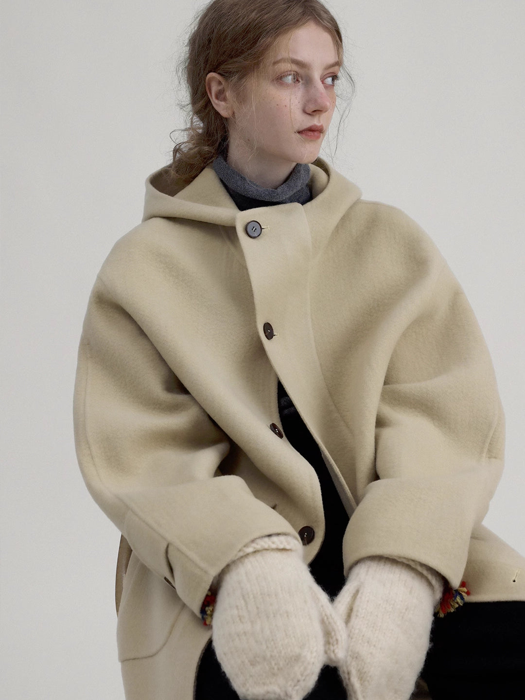 Hooded Coat In Wool Knit