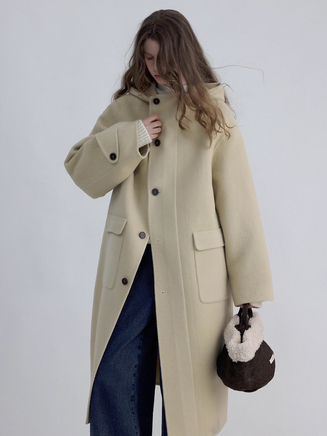 Hooded Coat In Wool Knit