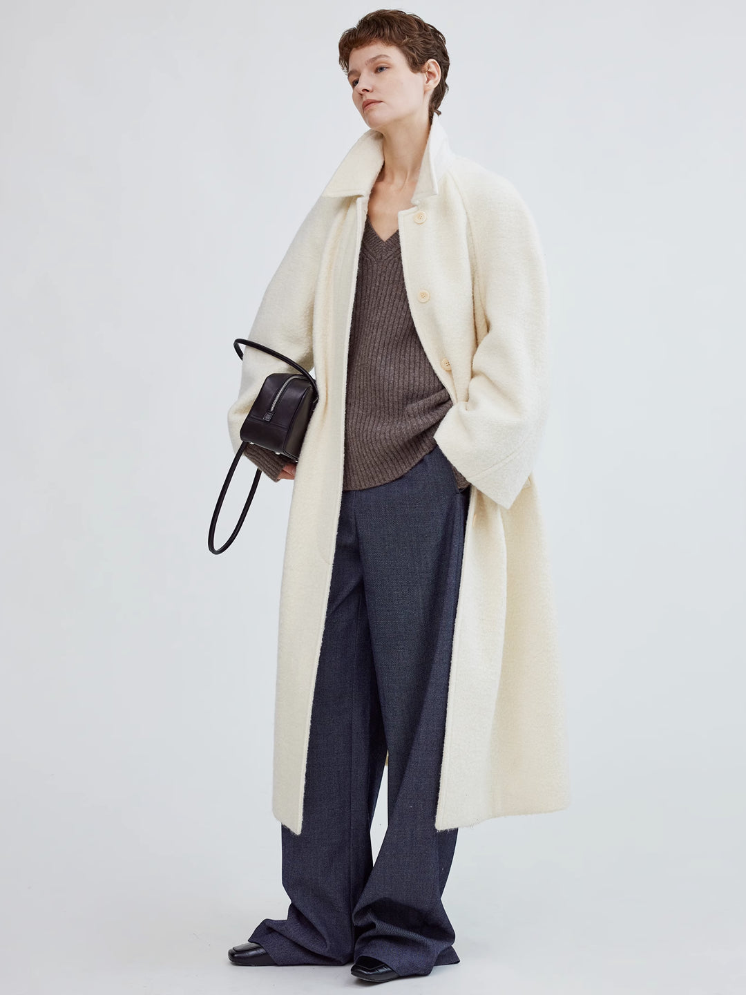 Long Wrap Coat in Wool