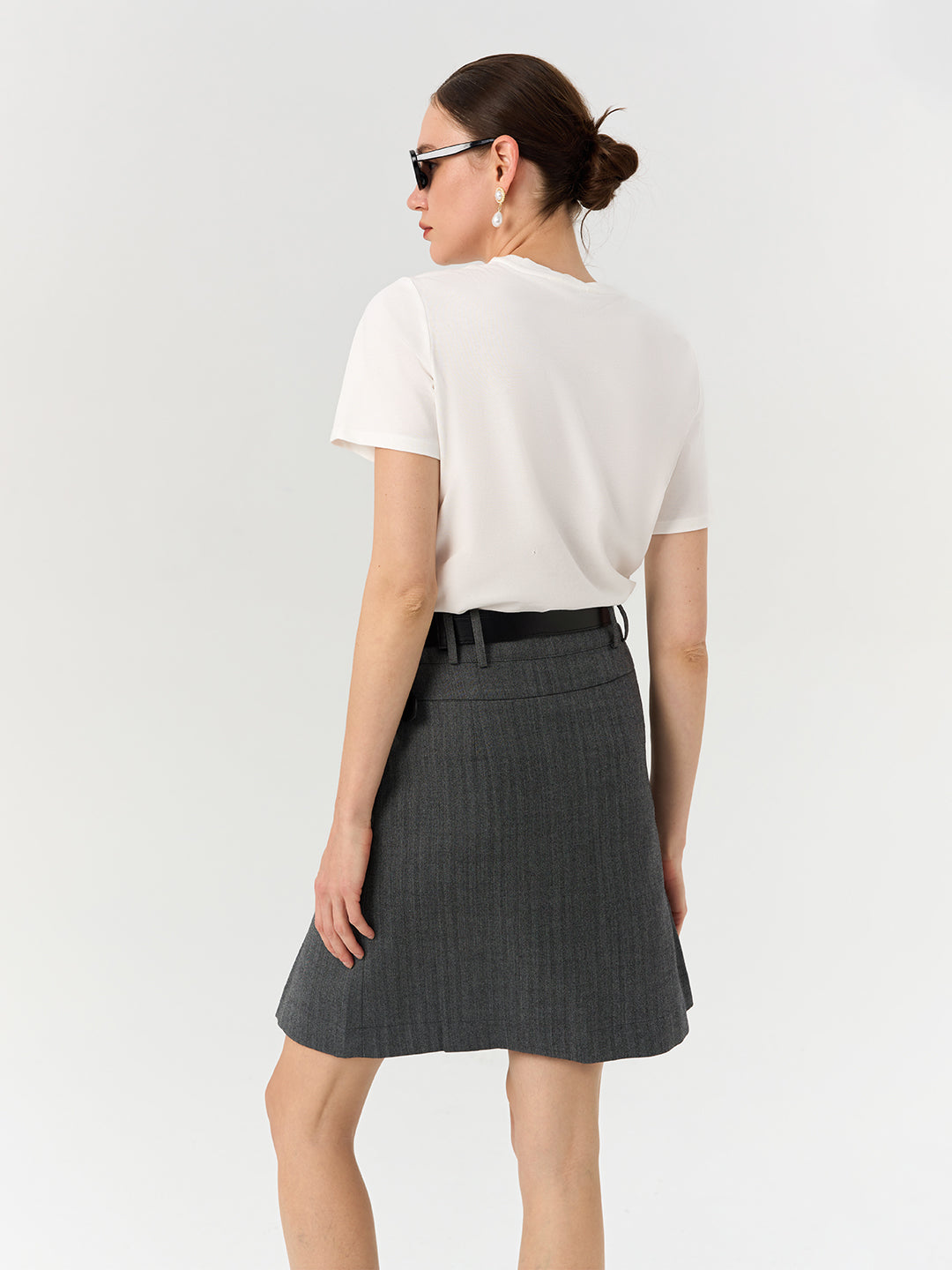 Merino Wool Pleated Casual Grey Skirt