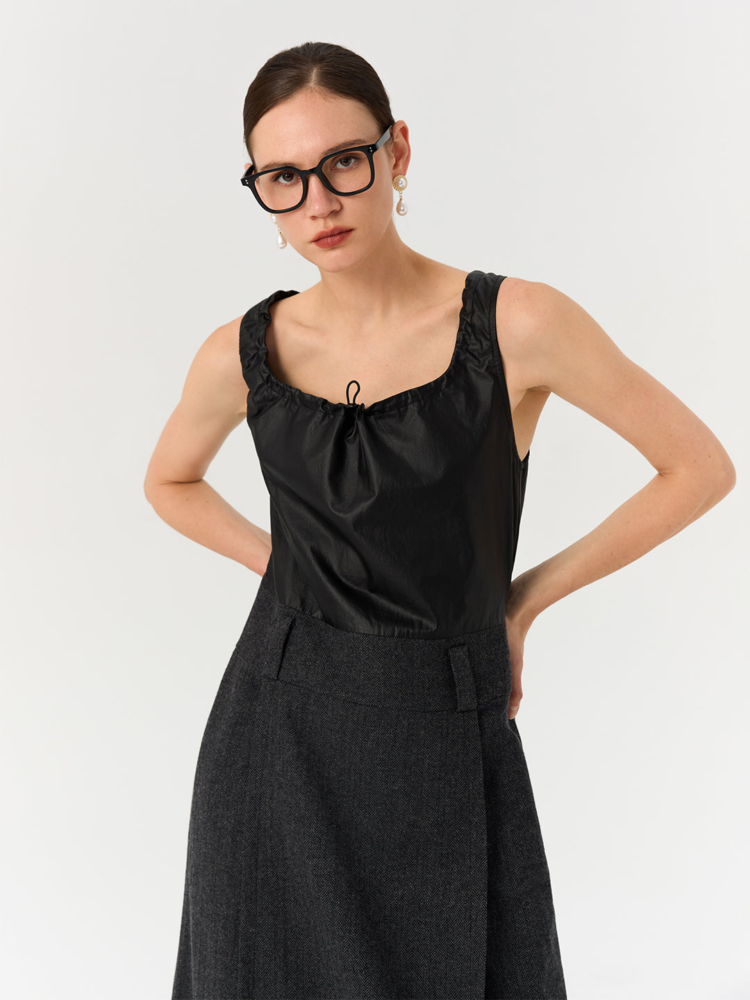 Patchwork Wool Blend A-Line Pleated Dress