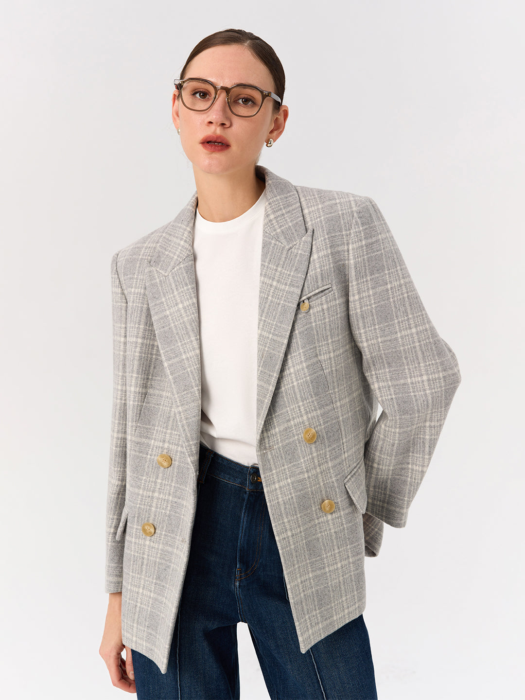 Wool Blend Double-Breasted Blazer