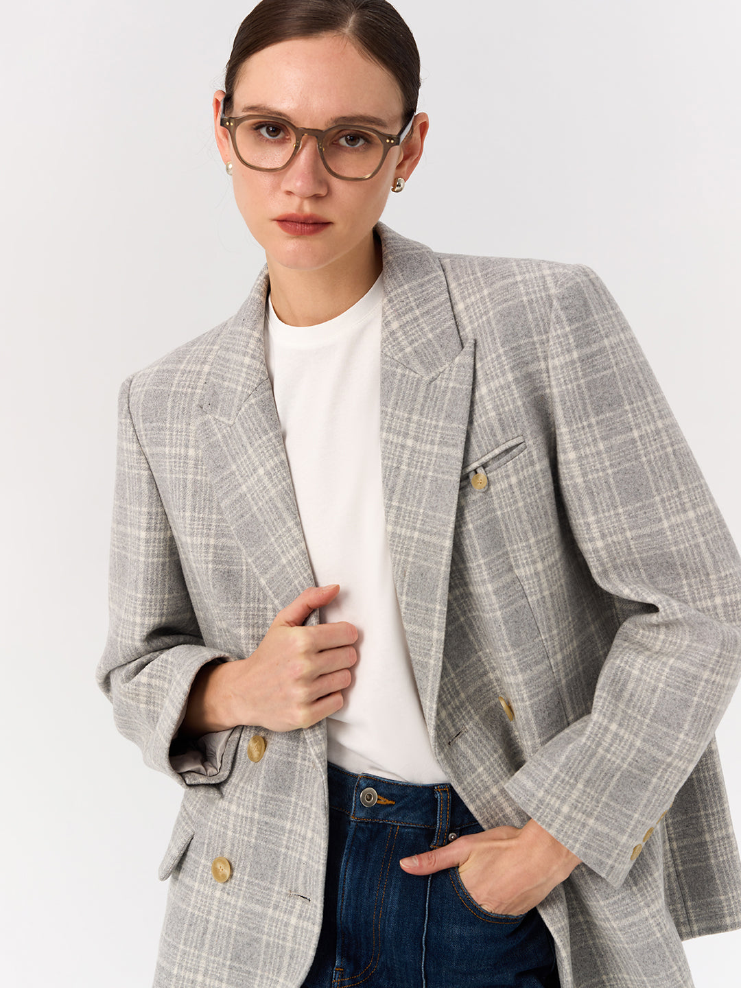 Wool Blend Double-Breasted Blazer