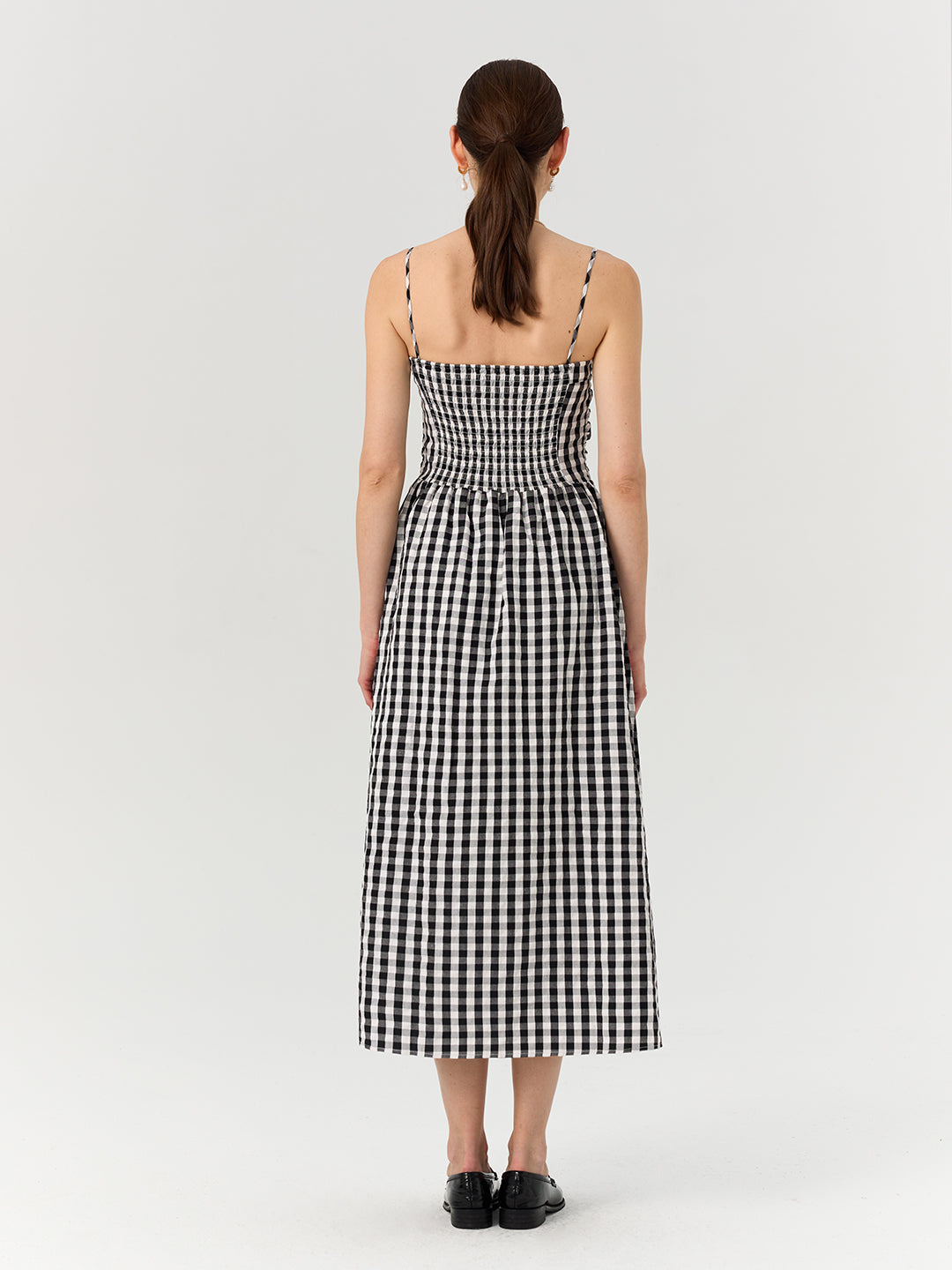 Vintage Pleated Waist-Cinching Plaid Long Slip Dress