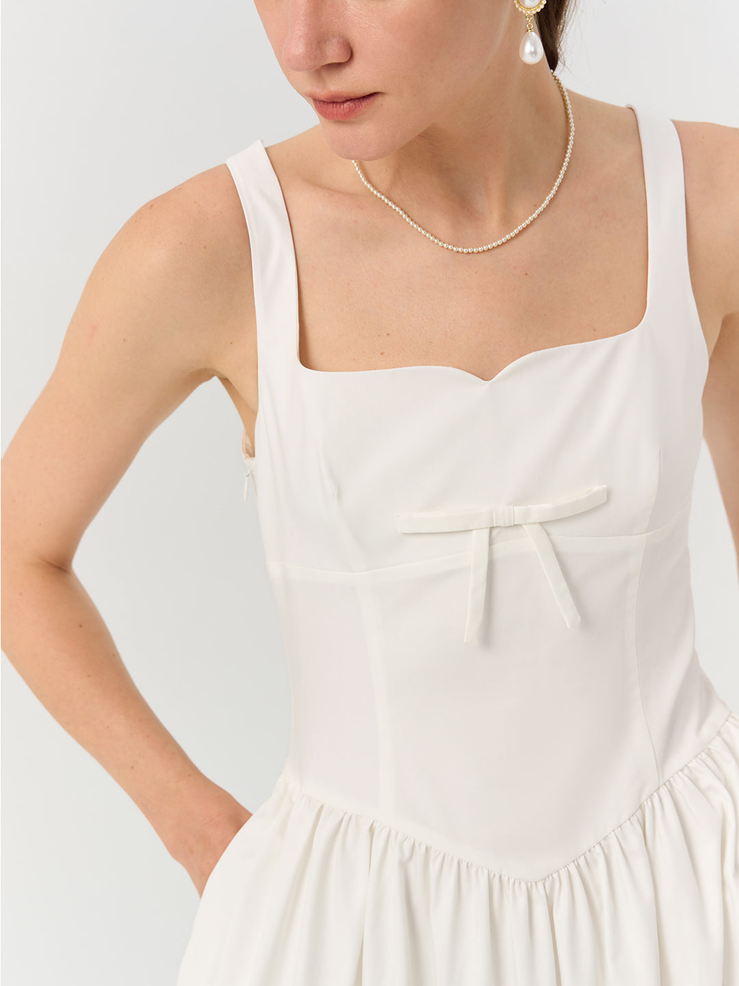 Midi Cami Shift Dress In White/Bule