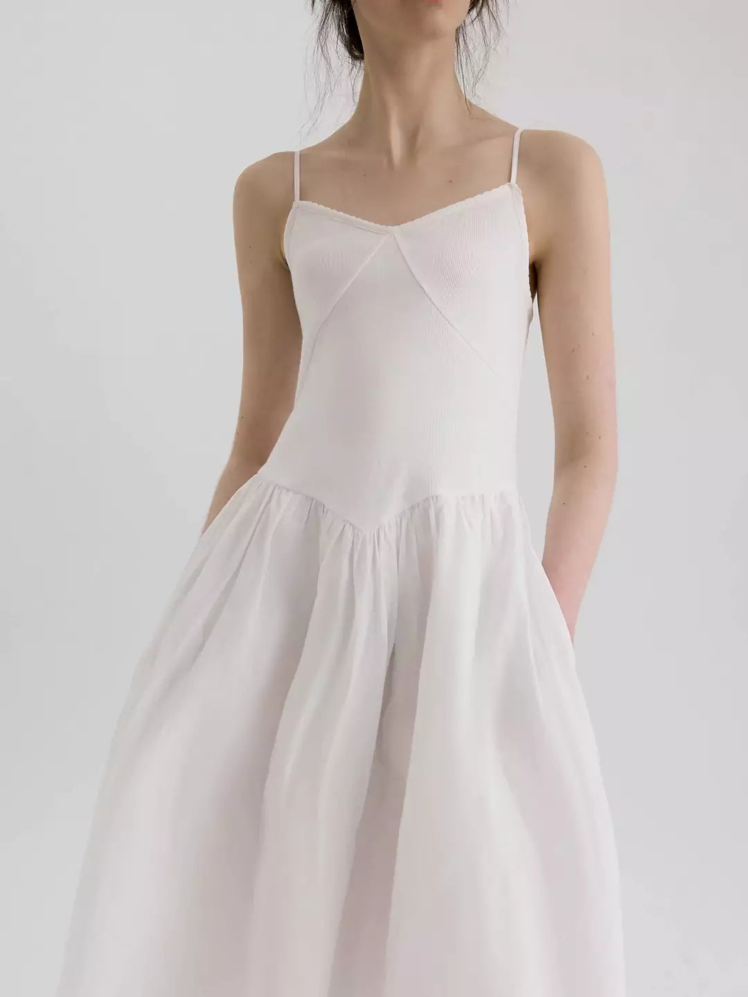 Puffy Hem Ballet Dress with Knit Details in Cotton