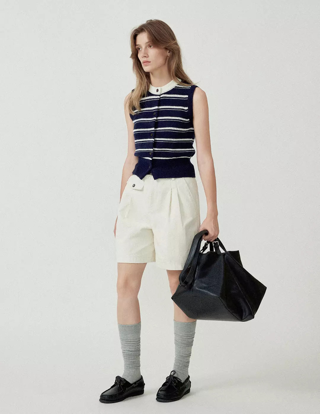 Wool Blend Hollow Stripe Color Block Knit Vest