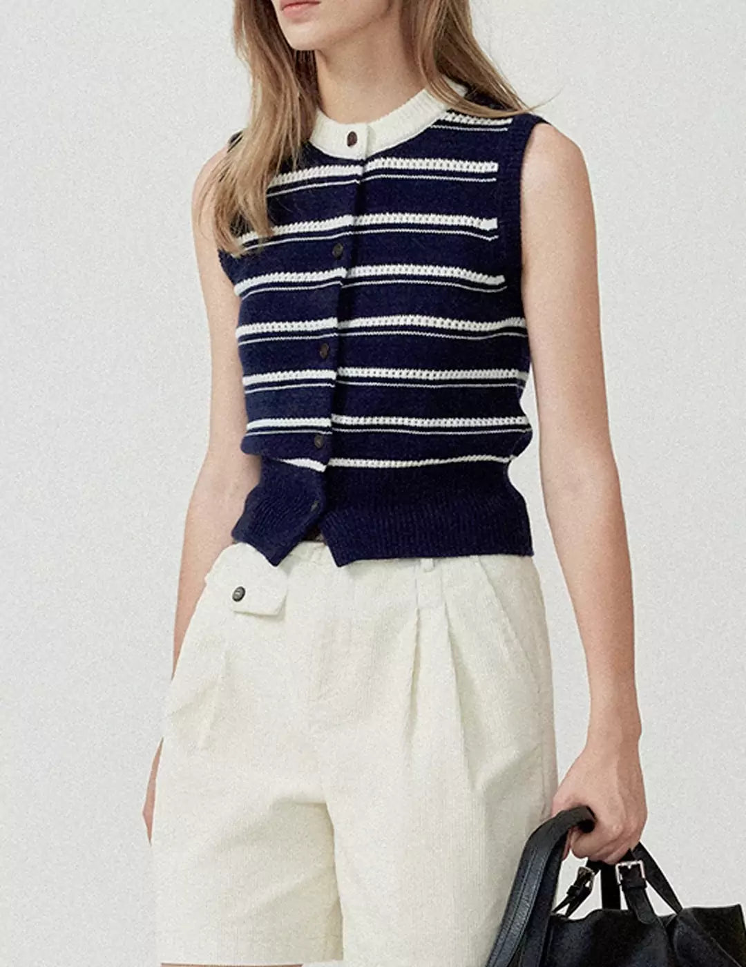 Wool Blend Hollow Stripe Color Block Knit Vest