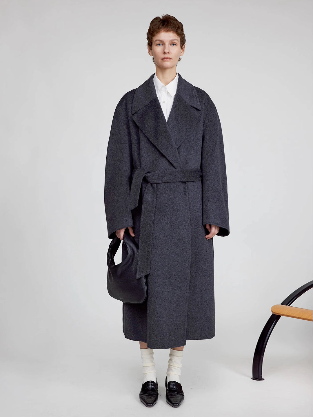 Maxi Lapel Long Coat in Merino Cashmere Blend