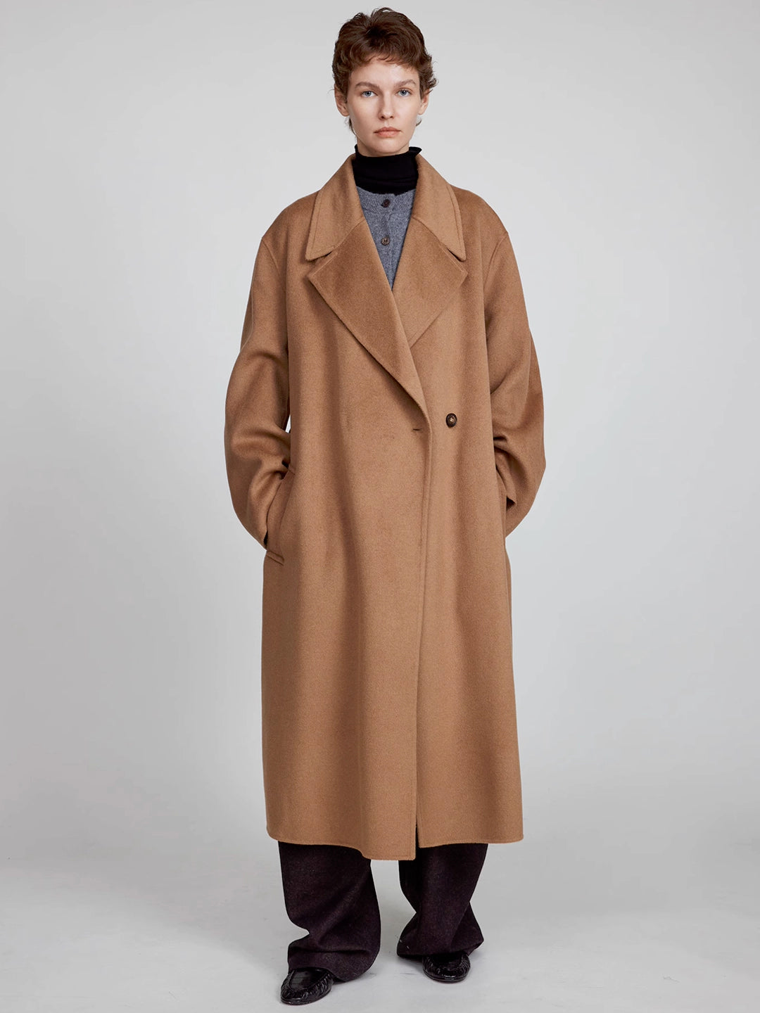 Maxi Lapel Long Coat in Merino Cashmere Blend