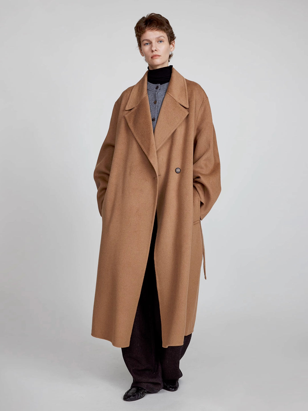 Maxi Lapel Long Coat in Merino Cashmere Blend