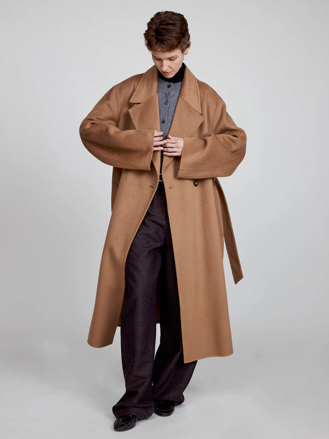 Maxi Lapel Long Coat in Merino Cashmere Blend