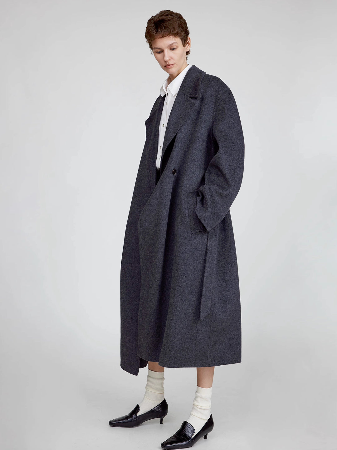 Maxi Lapel Long Coat in Merino Cashmere Blend