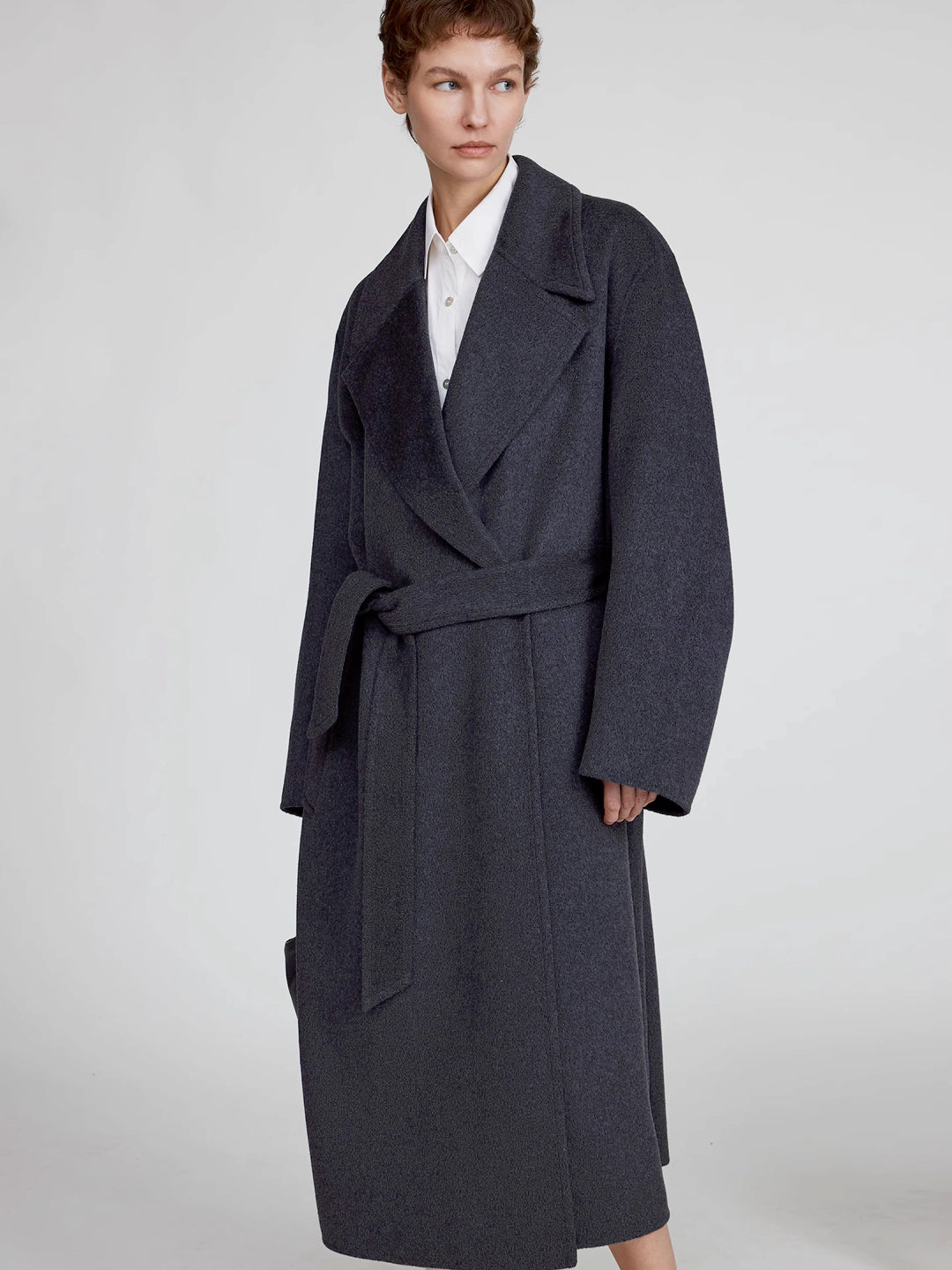 Maxi Lapel Long Coat in Merino Cashmere Blend