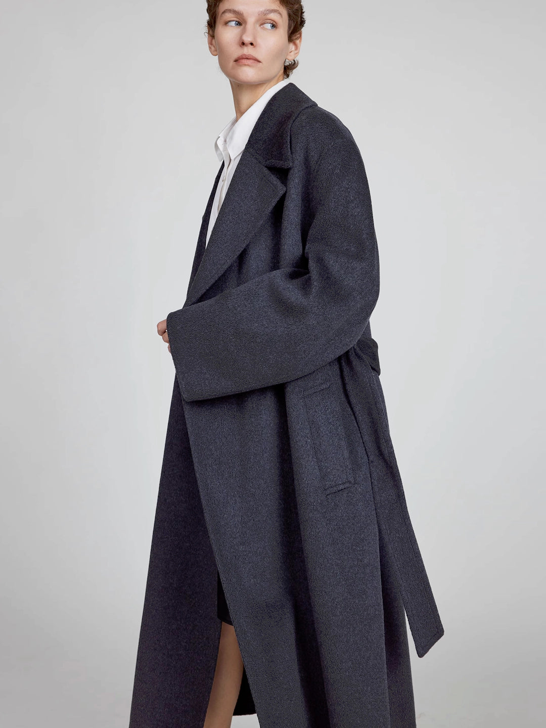 Maxi Lapel Long Coat in Merino Cashmere Blend