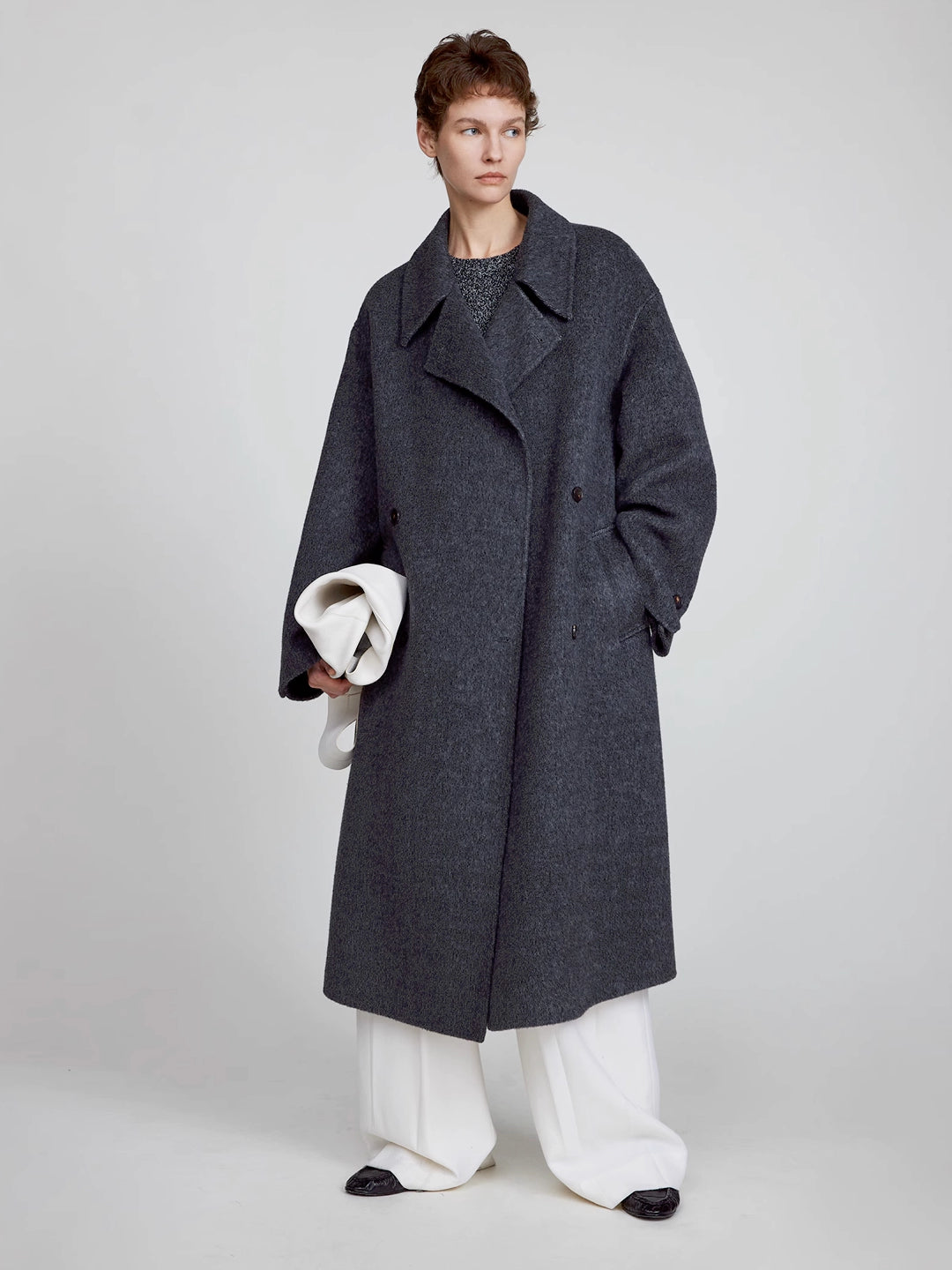 Maxi Lapel Long Wrap Coat in Wool Blend