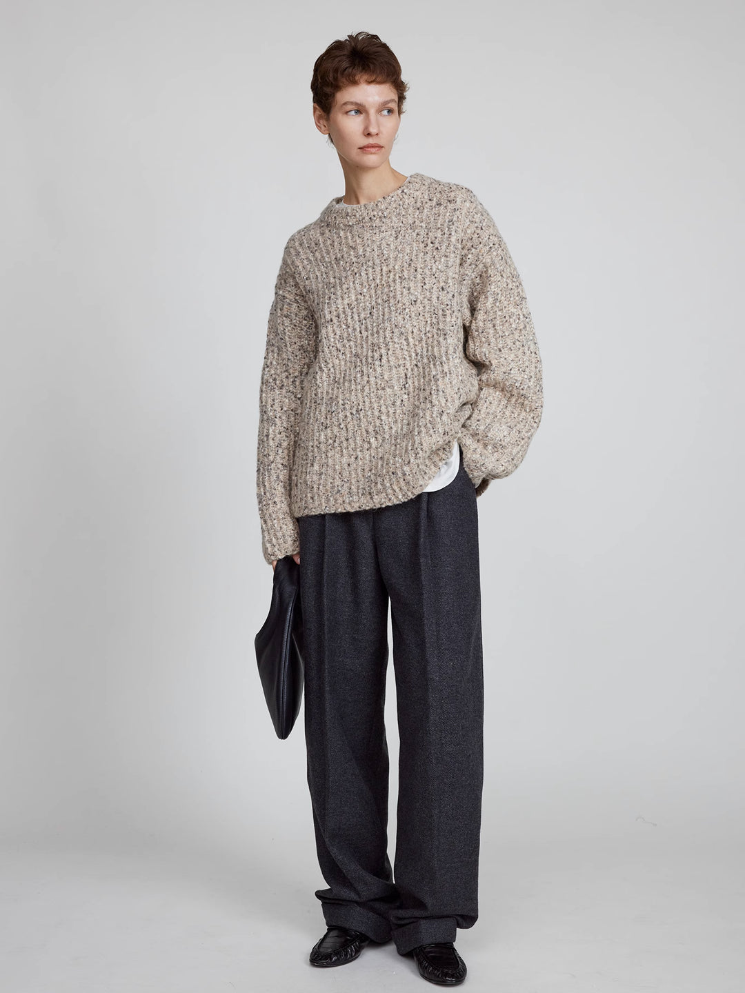 Speckled Yarn Loose-Fit Sweater In Merino Wool