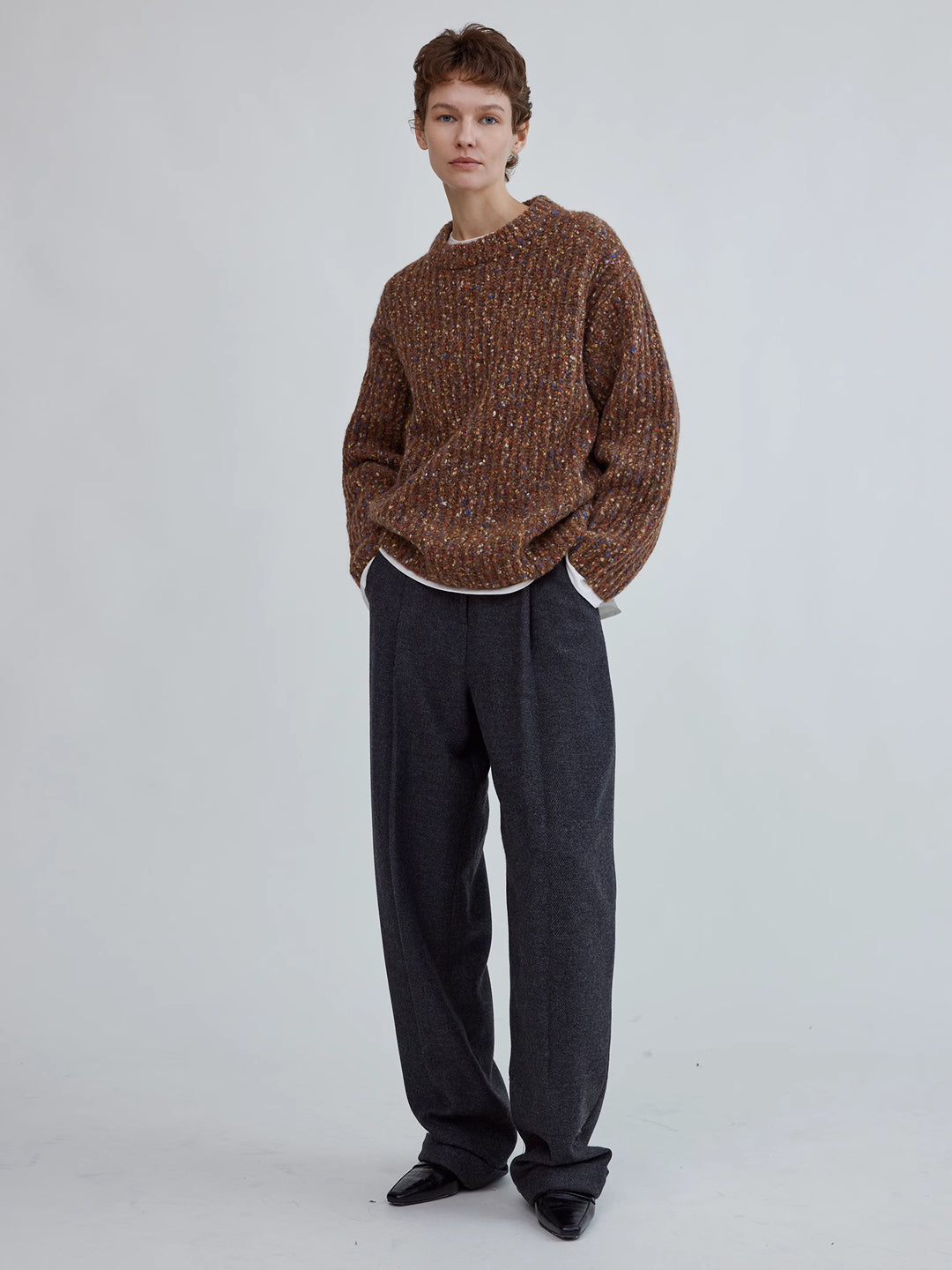 Speckled Yarn Loose-Fit Sweater In Merino Wool