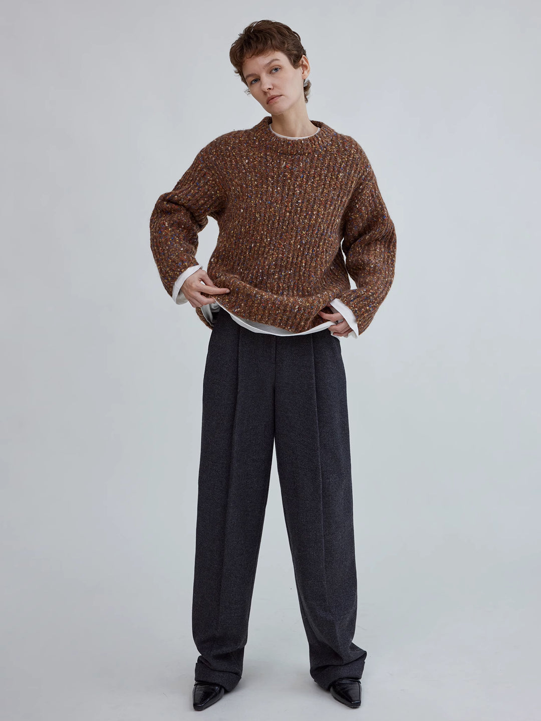 Speckled Yarn Loose-Fit Sweater In Merino Wool