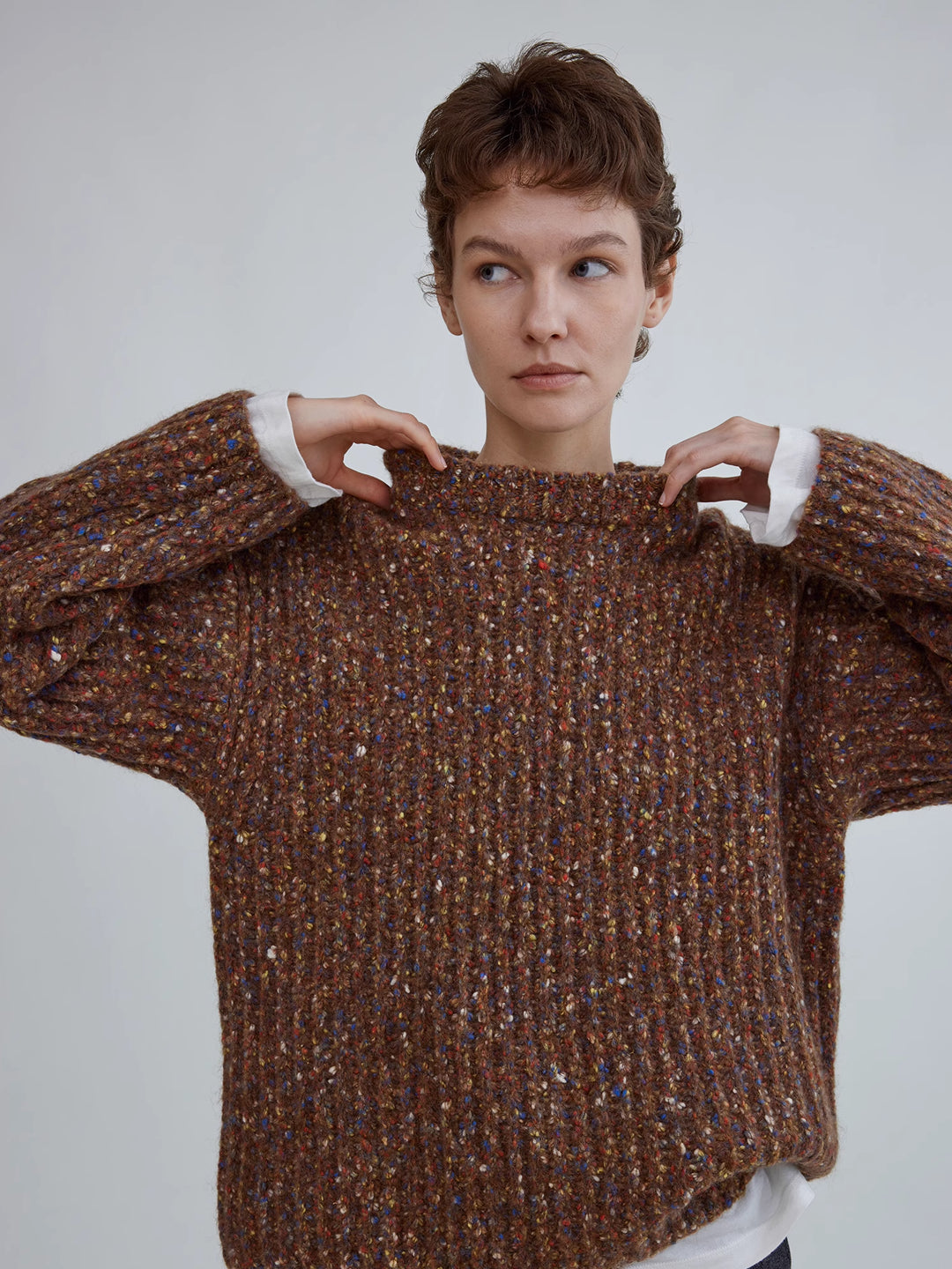 Speckled Yarn Loose-Fit Sweater In Merino Wool