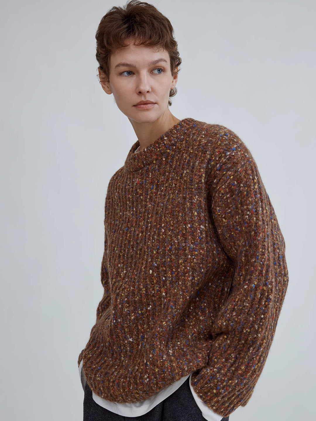 Speckled Yarn Loose-Fit Sweater In Merino Wool