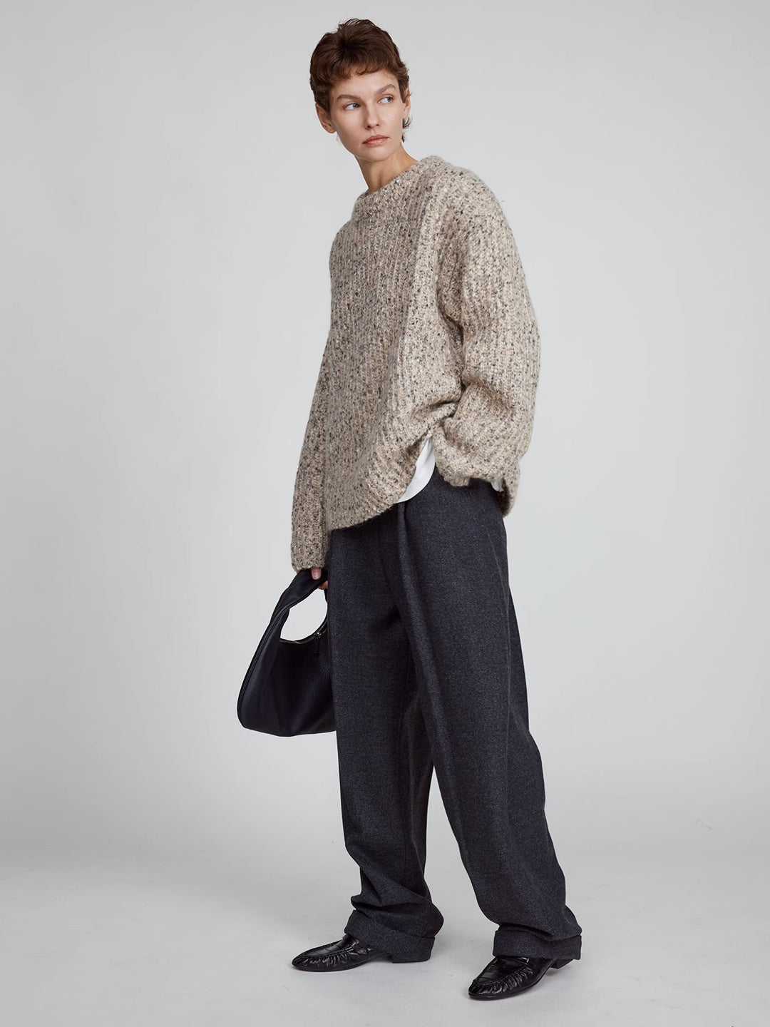 Speckled Yarn Loose-Fit Sweater In Merino Wool