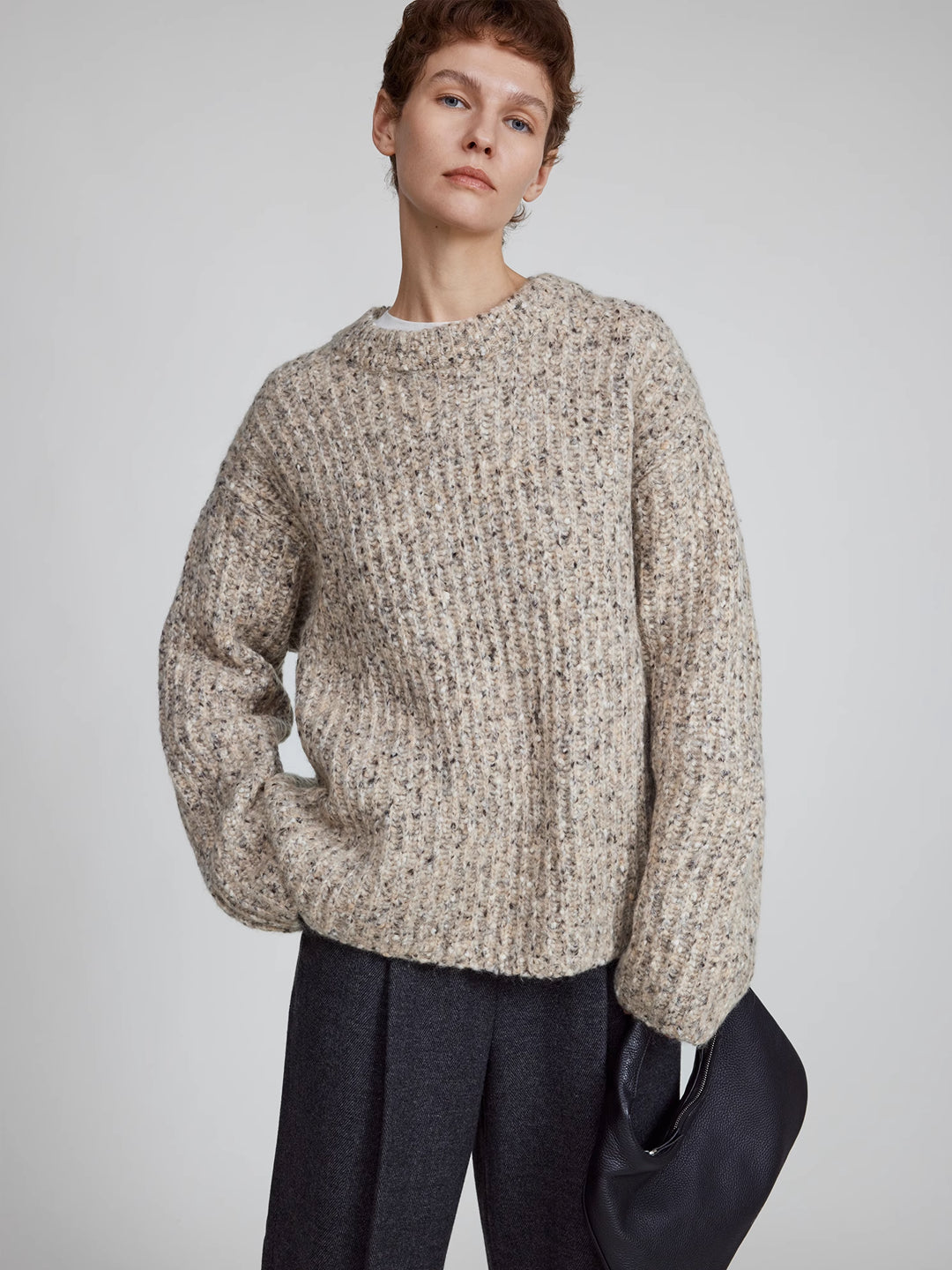 Speckled Yarn Loose-Fit Sweater In Merino Wool