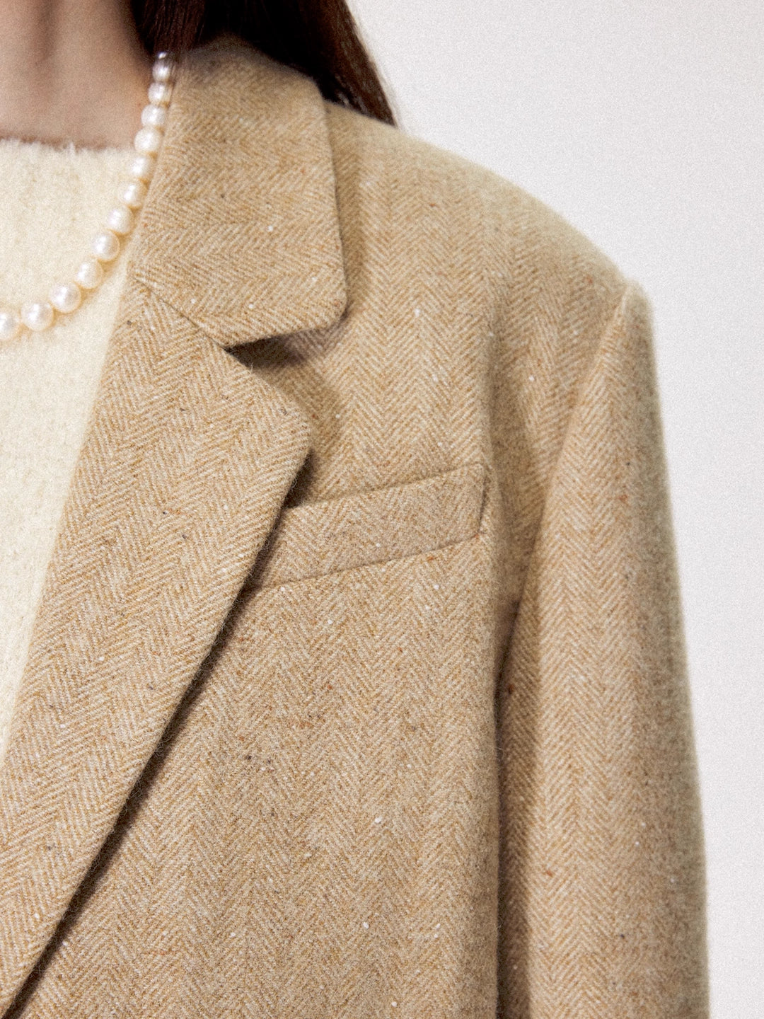 Chunky Speckled Wool Blazer In Camel