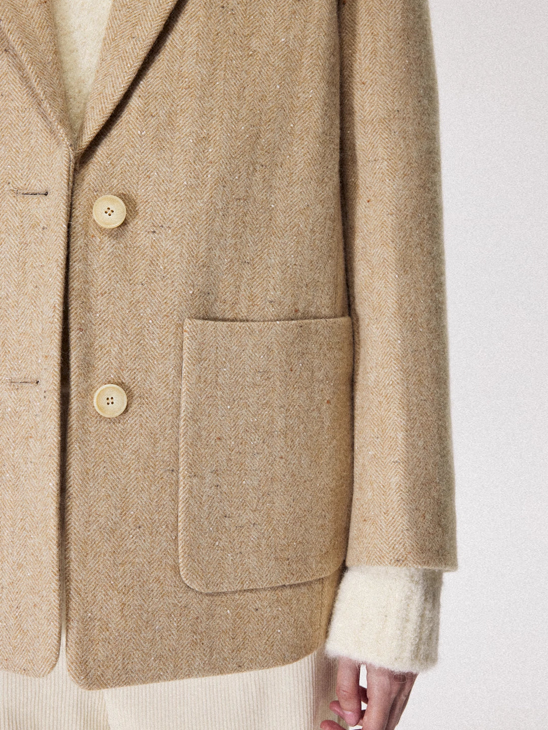 Chunky Speckled Wool Blazer In Camel