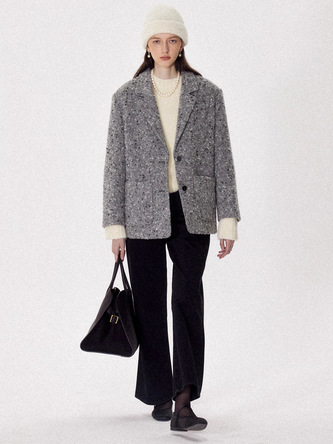 Chunky Speckled Wool Blazer In Paris Grey