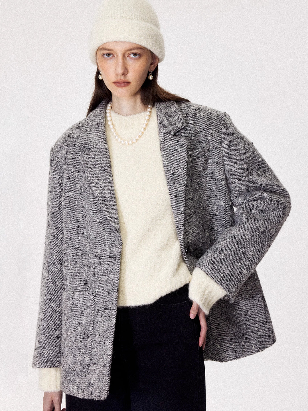 Chunky Speckled Wool Blazer In Paris Grey