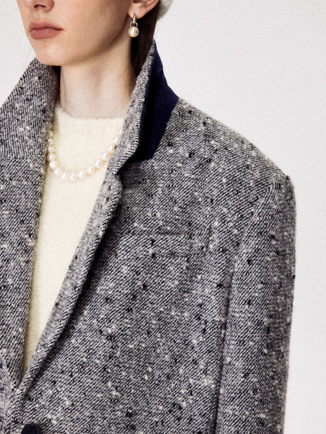 Chunky Speckled Wool Blazer In Paris Grey