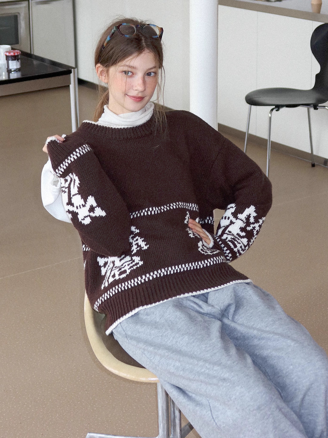 Fair Isle Wool Blend Chunky Knit Sweater