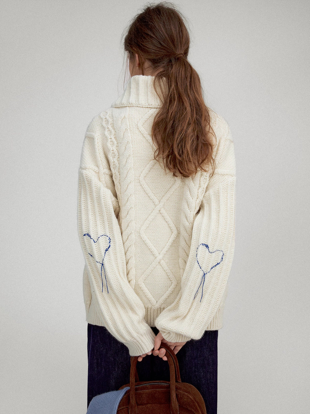 Wool Cable Knit Heart Sweater