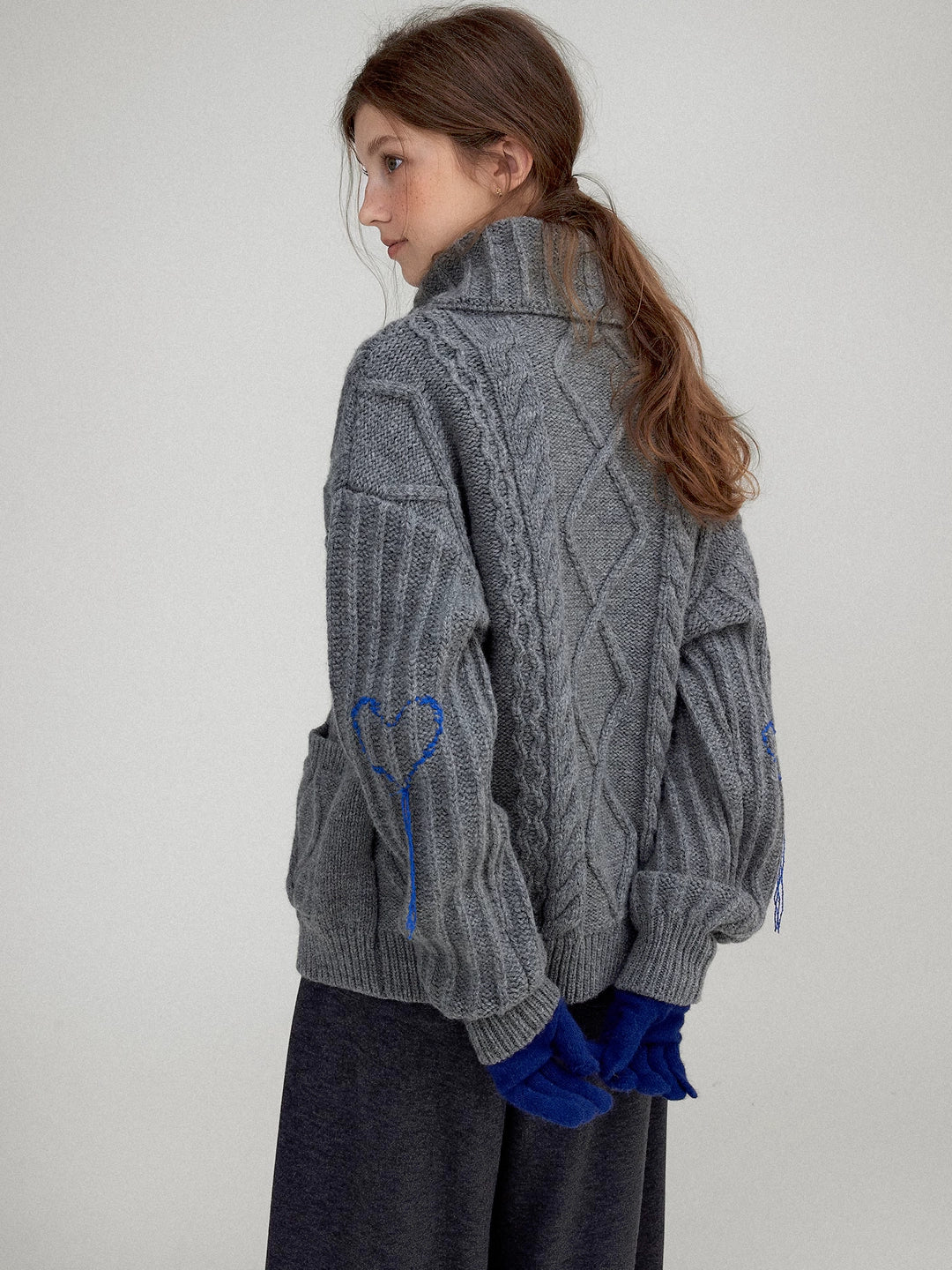 Wool Cable Knit Heart Sweater