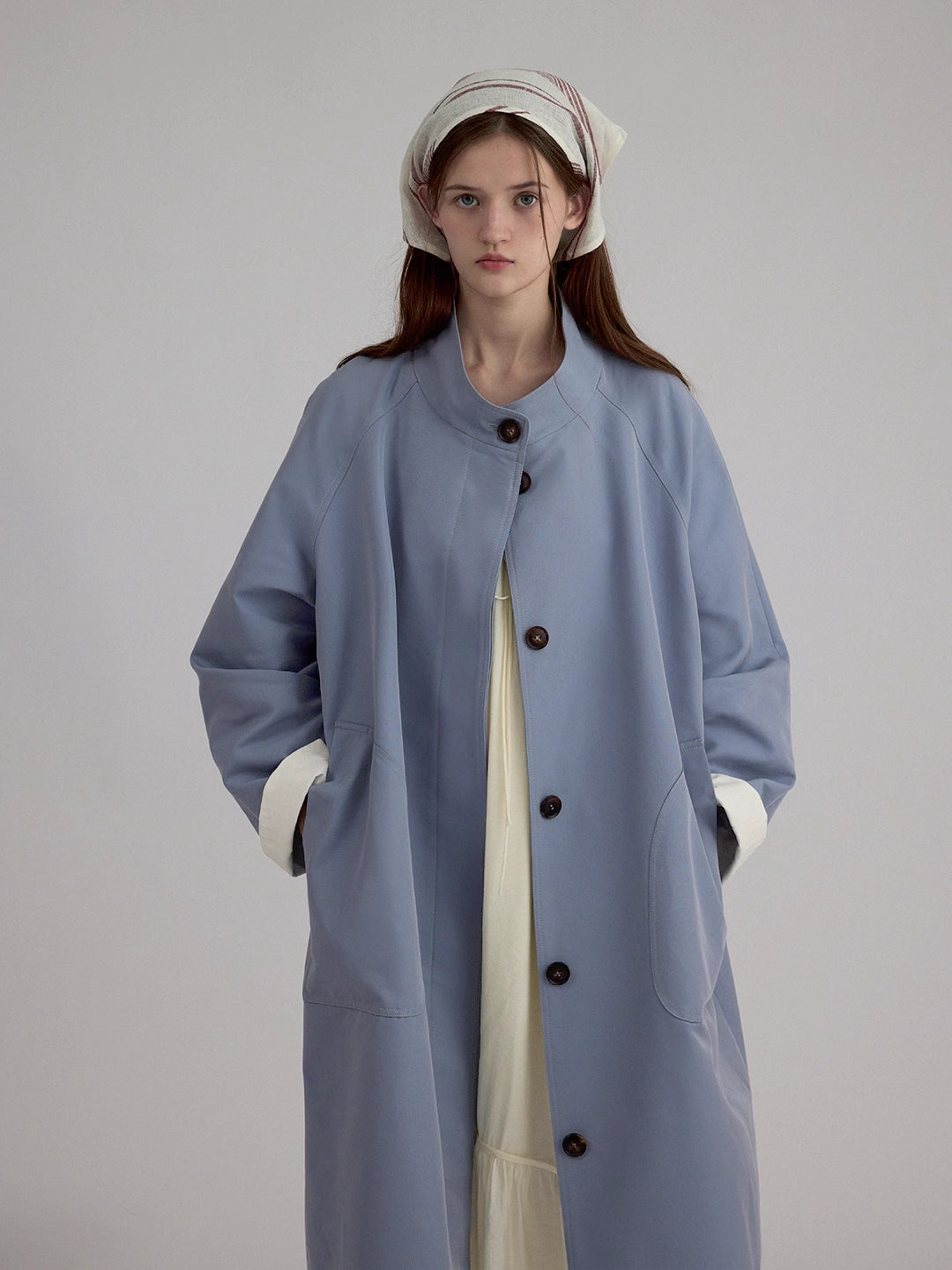 Stand Collar A-Line Mid-Length Trench coat