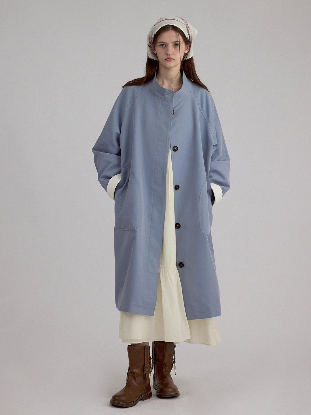 Stand Collar A-Line Mid-Length Trench coat