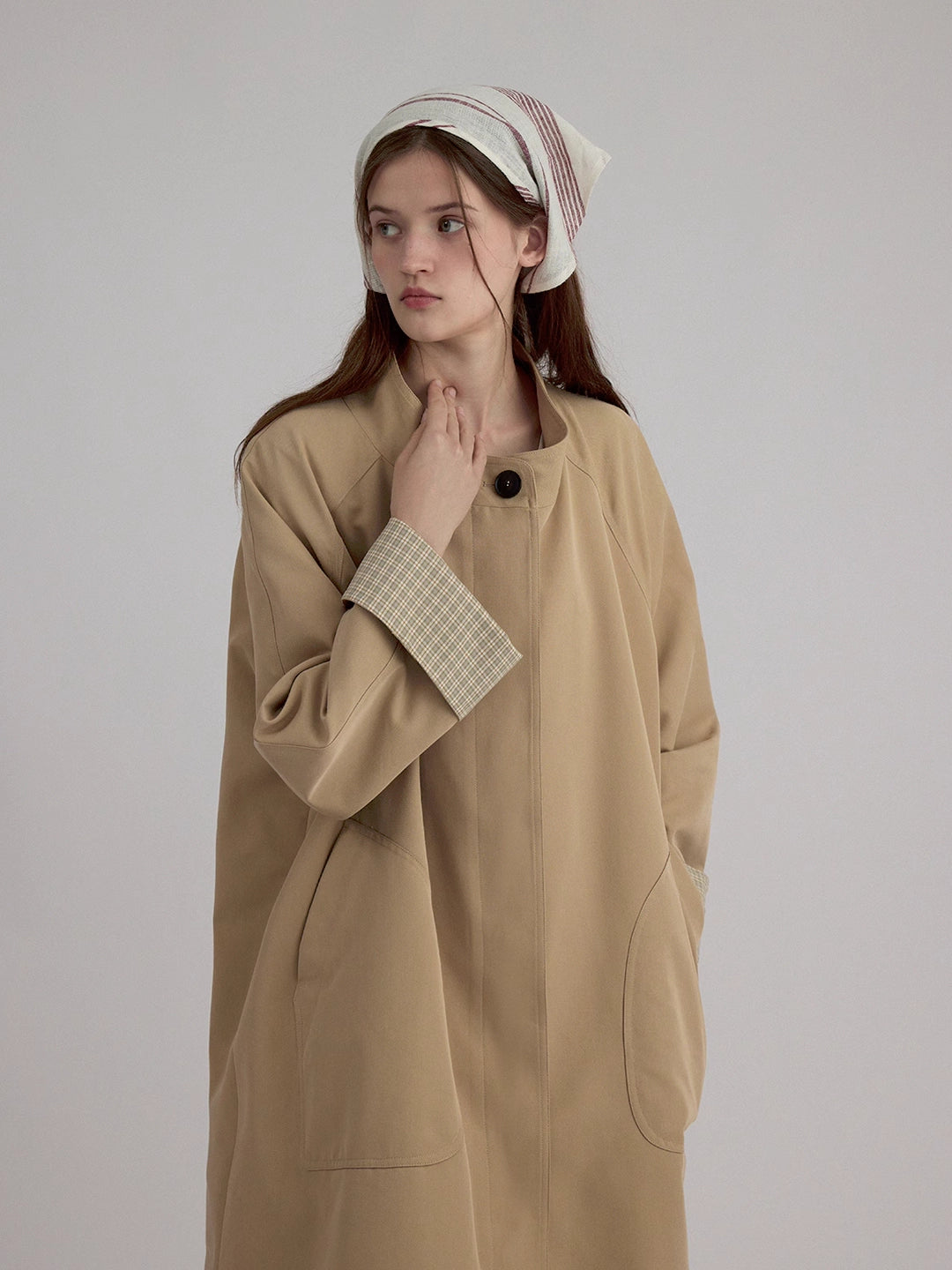 Stand Collar A-Line Mid-Length Trench coat