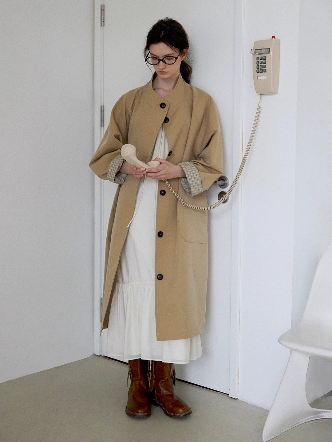 Stand Collar A-Line Mid-Length Trench coat