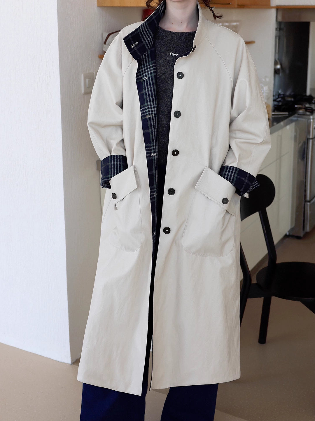 Reversible Plaid Leather Trench Coat – Two Looks in One