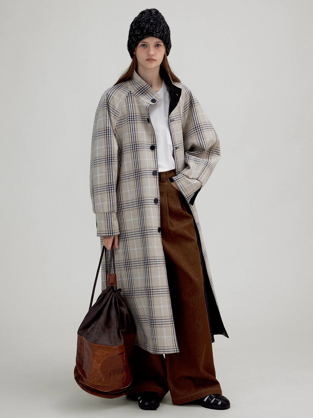 Reversible Plaid Leather Trench Coat – Two Looks in One