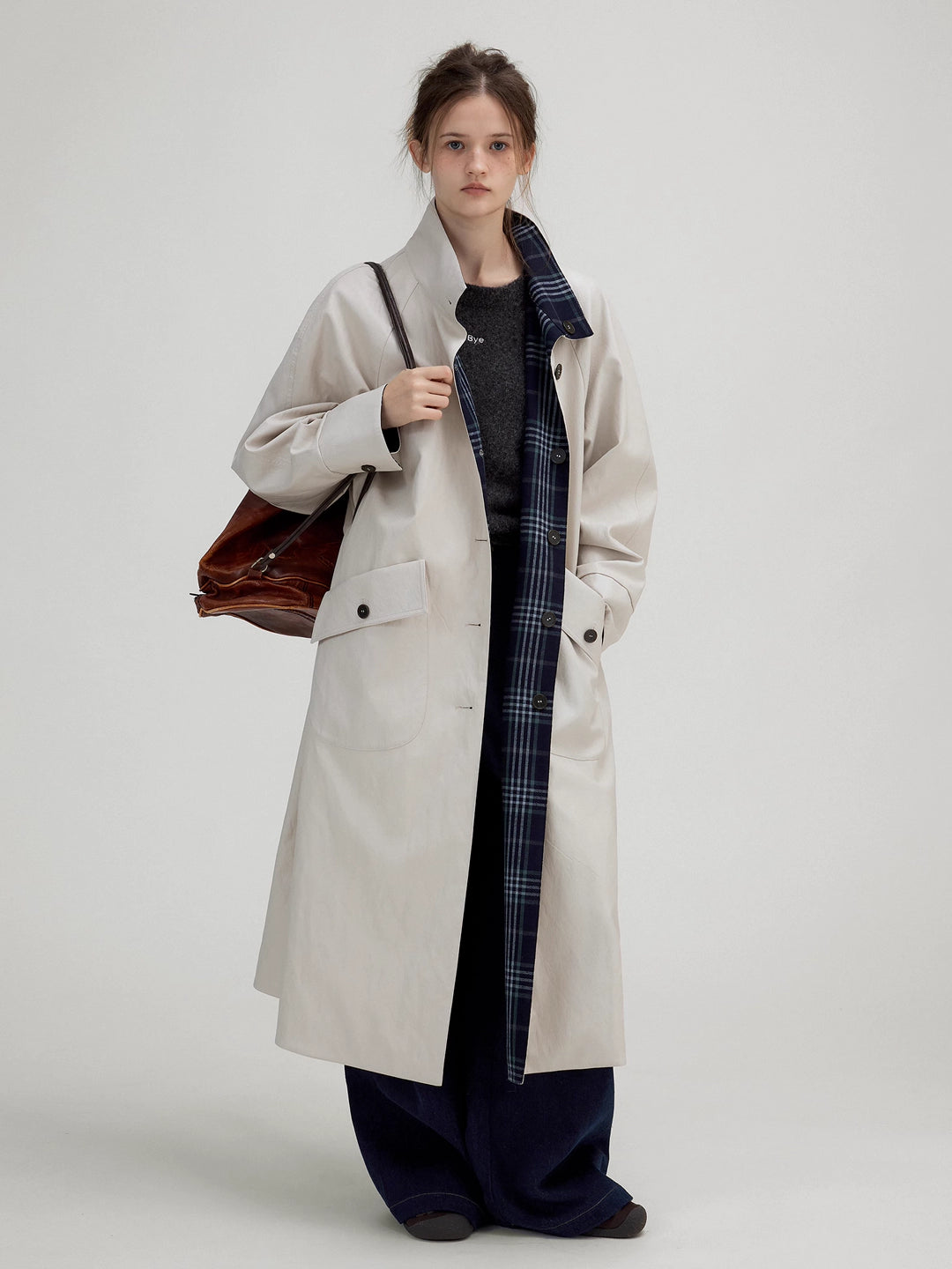 Reversible Plaid Leather Trench Coat – Two Looks in One