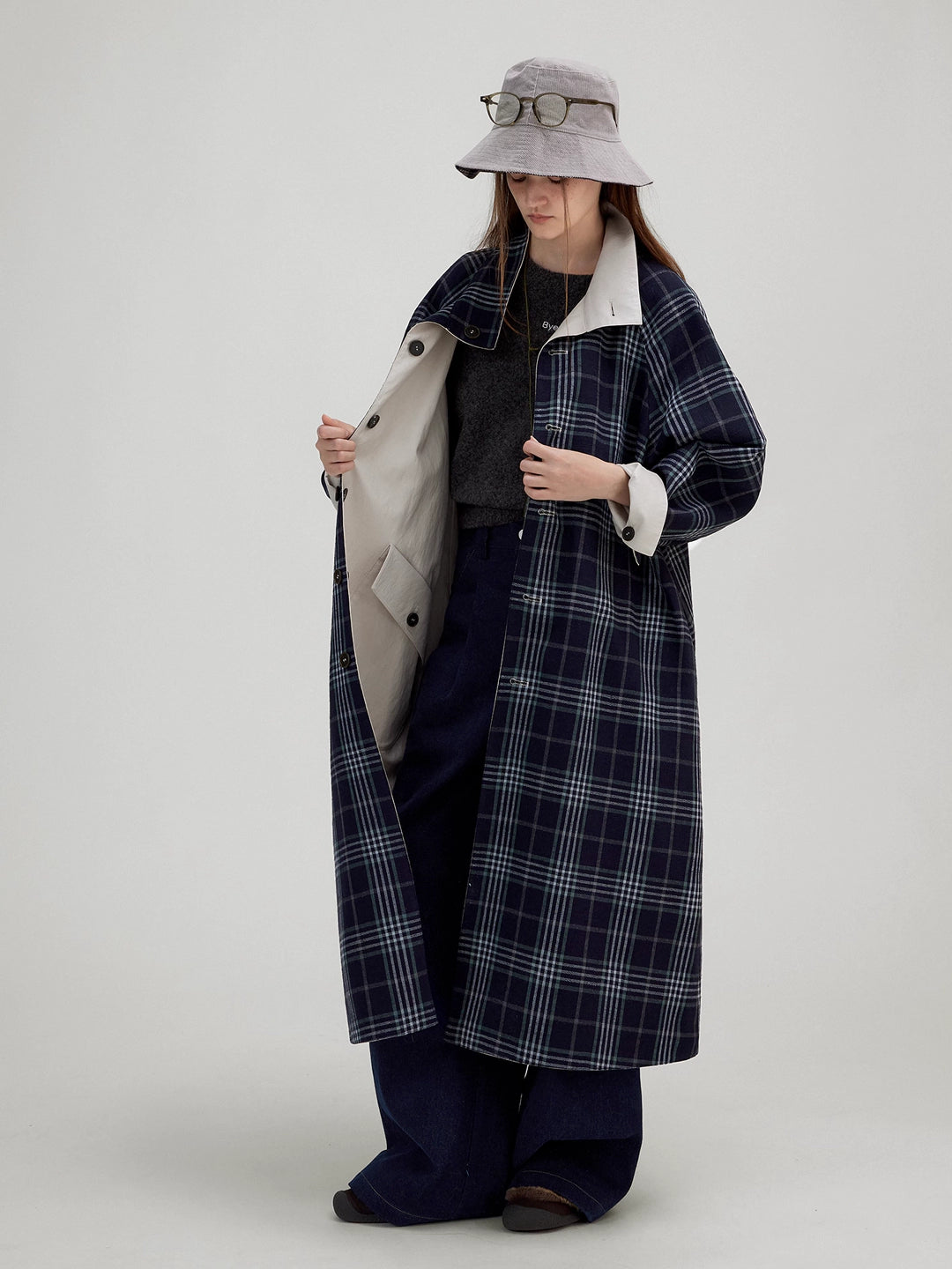 Reversible Plaid Leather Trench Coat – Two Looks in One