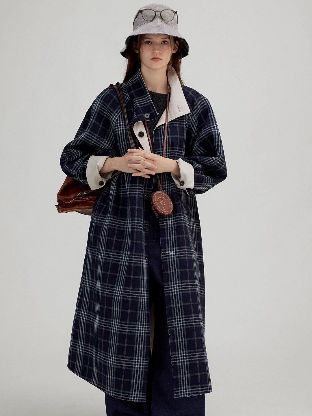 Reversible Plaid Leather Trench Coat – Two Looks in One