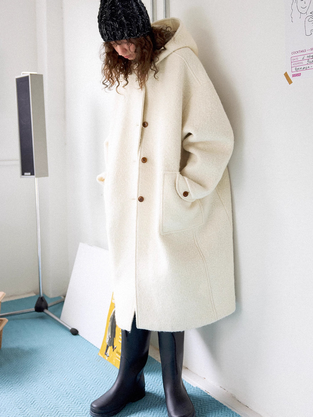 Hooded Long Coat in Wool Blend