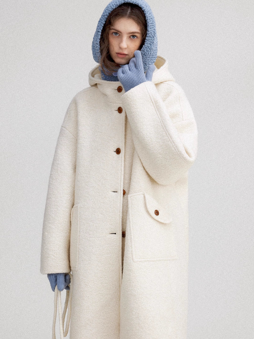 Hooded Long Coat in Wool Blend